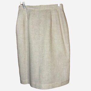 Vintage 90s Linen Blend Pencil Skirt Quiet Luxury Oatmeal Ivory Petite 10 Office